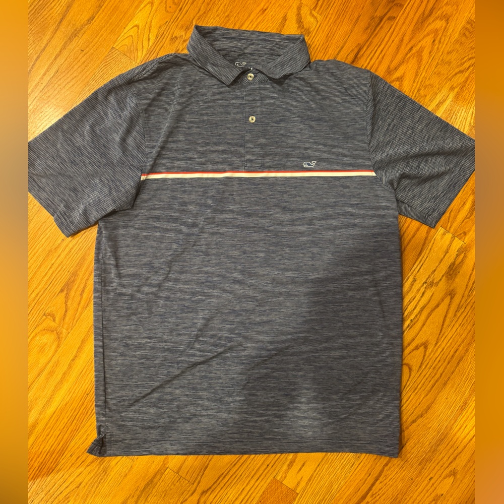Vineyard Vines Performance Summerland Stripe Perf Polo Blue Depth NEW WITH TAGS